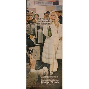 Passport Scotch by Calvert Airport Travel Liquor Vintage Magazine Print Ad 1970